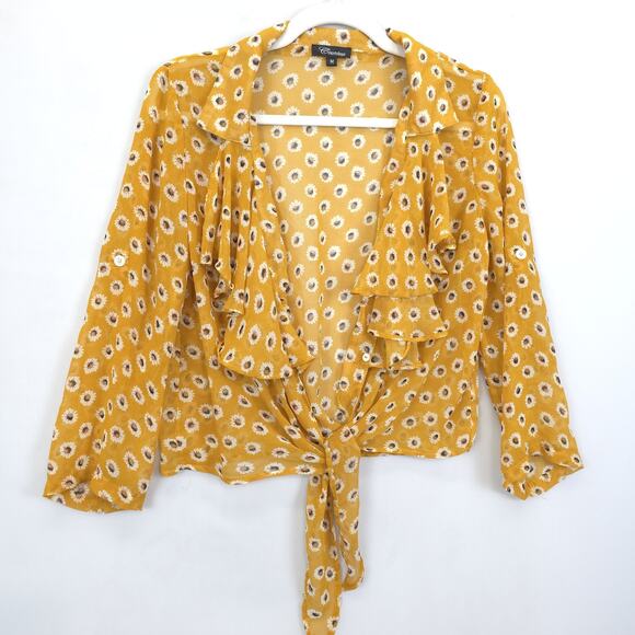 Countess Blouse Womens Medium Ditsy Daisy Floral Tie Front Sheer Ruffle Top - Picture 4 of 12